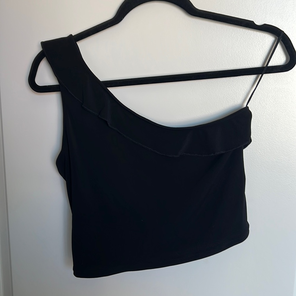 EXPRESS one shoulder ruffle crop top